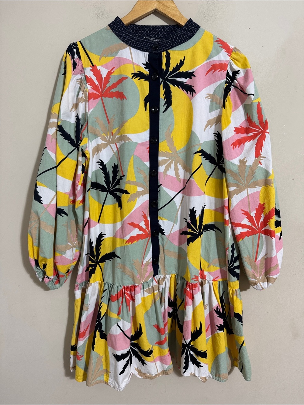 Women's Cotton Multicolor Tropical Palm Print Button-Front Dress size XXL Resort